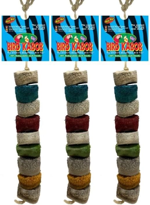 Mini Max - 3 Pack - an All-Natural, Holistic, Veterinarian Recommended, Earth Friendly, shreddable Hanging Bird Toy with Colored Yucca Chunks
