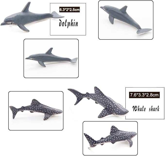 Sea Animal Toy Set,12 pcs Animal Sea Figures Ocean Toy for Kids, Realistic Set for Sea Lovers, Includes Great White Shark, Dolphin, White Shark, Whale for Age 3+