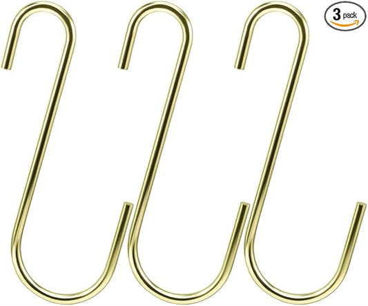 Vindar 3 Pack 6 Inches Bird Feeder Hook Heavy Duty Gold S Hooks Hangers for Kitchen, Office, Wind Chimes, Lanterns, Gardening Tools, Hummingbirds Feeders, Bird House, Lanterns