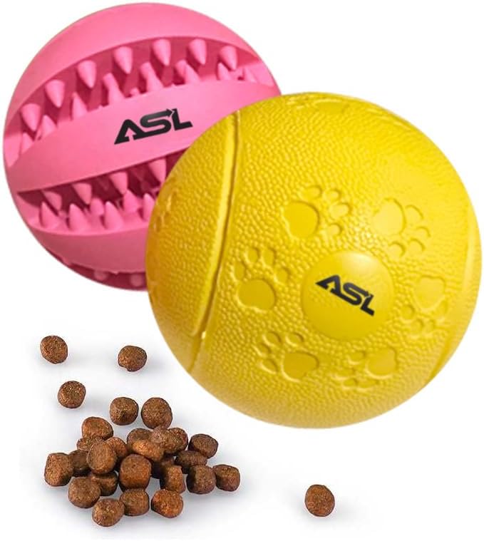 Interactive Dog Treat Ball, 2-Pack Durable Chew Balls for Puppies and Dogs Enrichment Toys for Large Dogs & Small Dogs, Durable Balls for Teeth Cleaning/IQ Training/Chewing