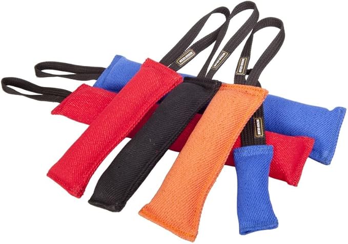 Dingo Gear French Linen tug Toy for Dog, Dog Bumper for Training, Agility, tug of war, Dog bite Pillow for Strong Dog, 1handle 4" red S00087