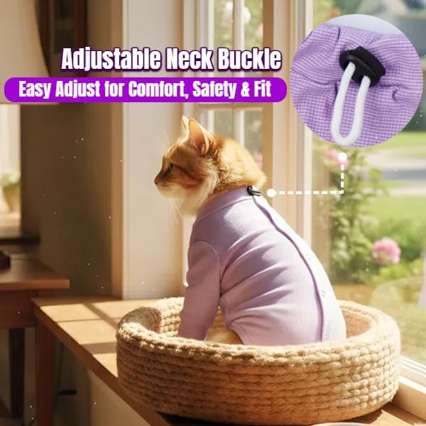 Cat Onesie for Cats After Surgery Male Female, Breathable & Soft Fabric Cats Spay Recovery Suit, Cone Alternative Surgical Suit with Leg Sleeves to Stop Licking, Cat Wound Care Shirt Wear(Purple, M)