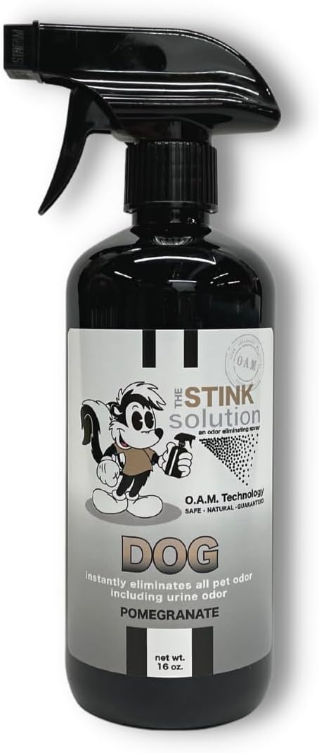 The Stink Solution Dog Odor Eliminator For Home, Furniture, Carpet, & More | Quick and Complete Feces, Vomit, Must, & Pet Urine Remover | Dog Products - 1 16 oz Bottle (Pomegranate)