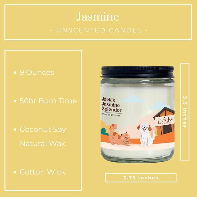 9oz Pet Odor Eliminator Deodorizer Candle, Long-Lasting Jasmine Scented, Non Toxic, Natural Plant-Based Wax Blend