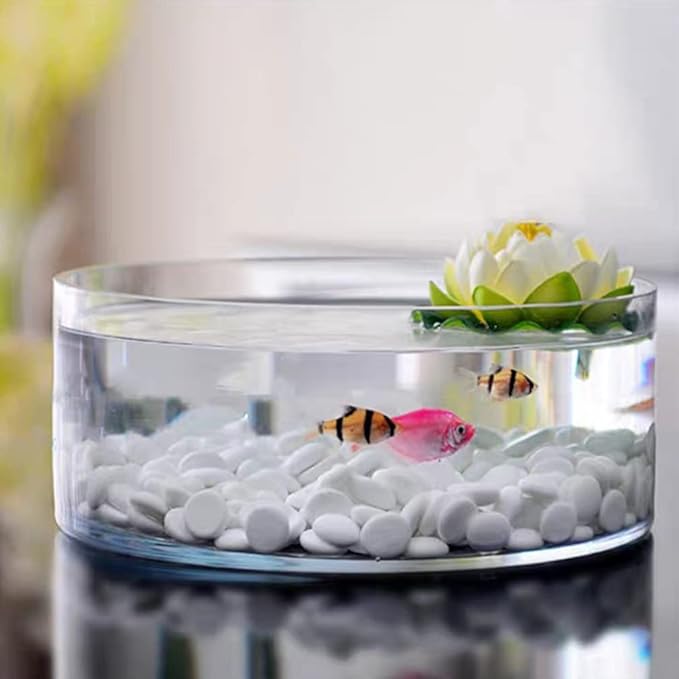 Glass Bowl for Centerpieces, Fish Bowls Decorative Width 5.9", Height 3.1", Lotus Flower Bowl, Round Glass Vase for Wedding Party Event, Home Office Decor