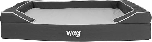 Luxe Dog Bed by Wag | Quad Layer Technology with Memory Foam, Orthopedic Foam, and Cooling Gel. Machine Washable Cover. Gray, Extra Large