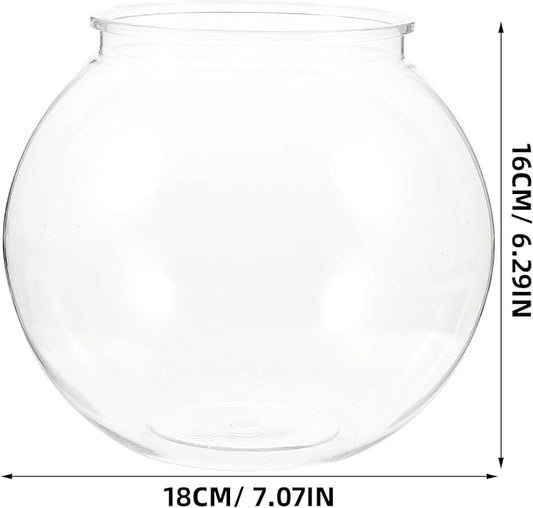 Plastic Fish Bowl, Aquarium Fish Tank Round Goldfish Tank Betta Fish Bowl Plant Holder Impact-Resistant Plastic for Betta Fish Aquarium, Home décor and Party Drinks (7" x 6.7" x 4")
