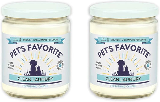 Pet's Favorite Pet Odor Candle, Clean Burning, Long Lasting Scented Candles with a Cotton Wick. (Clean Laundry, Pack of 2)