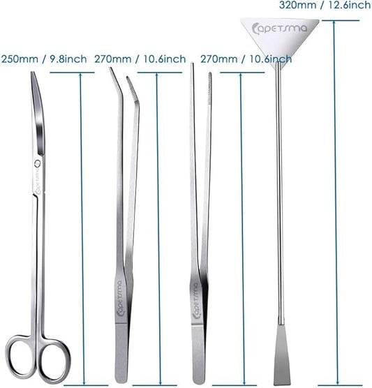 Capetsma Aquascape Tools, Long Stainless Steel Aquarium Plant Tools Aquarium Tweezers Scissors Spatula Tool Set Bonsai Kit Algae Scrapers Aquarium Cleaning Kit for Fish Tank Starter kit