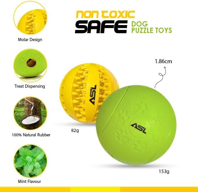 Interactive Dog Treat Ball, 2-Pack Durable Chew Balls for Puppies and Dogs Enrichment Toys for Large Dogs & Small Dogs, Durable Balls for Teeth Cleaning/IQ Training/Chewing