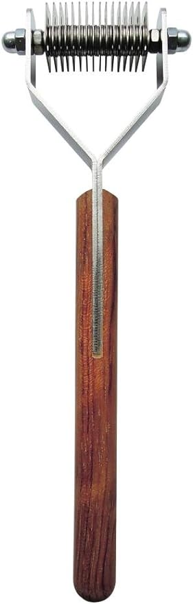 Mars Coat King Dematting Undercoat Grooming Rake Stripper Tool for Dogs and Cats, Stainless Steel with Wooden Handle for Thick Coats, 16-Blade Stripper for Groomers, Pet Owners