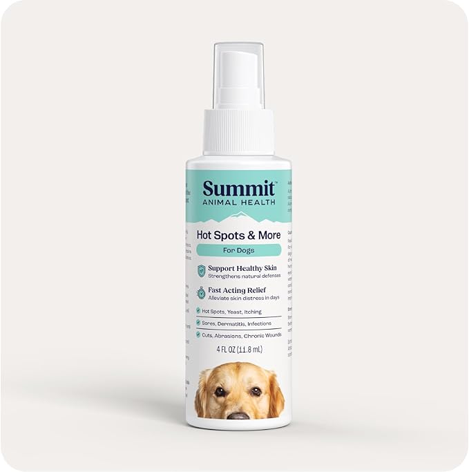 Summit Hot Spots & More Spray for Dogs (Formerly SummitSkin), All-Natural Dog Wound Care, Healing Aid, Skin Repair, Hot Spot Relief, Moisturizing, Safe for All Animals – Non-Toxic, 4oz