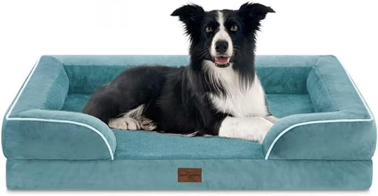 Comfort Expression Waterproof Large Dog Beds, Orthopedic Dog Beds for Large Dogs, Comfy Pet Bed Sofa with Washable Removable Cover & Non-Slip Bottom(Washed Blue)