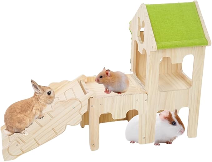 Wooden Guinea Pig Hideout, Bunny Houses and Hideouts Climbing Toys, Hamster Maze, Small Animal Accessories for Rabbit, Chinchilla, Rat, Mice, Gerbil (Combinations 9)