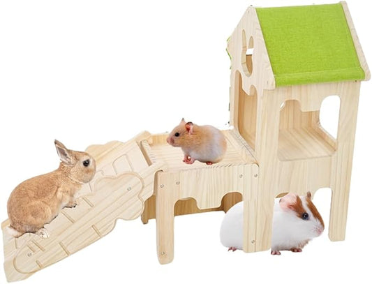 Wooden Guinea Pig Hideout, Bunny Houses and Hideouts Climbing Toys, Hamster Maze, Small Animal Accessories for Rabbit, Chinchilla, Rat, Mice, Gerbil (Combinations 9)