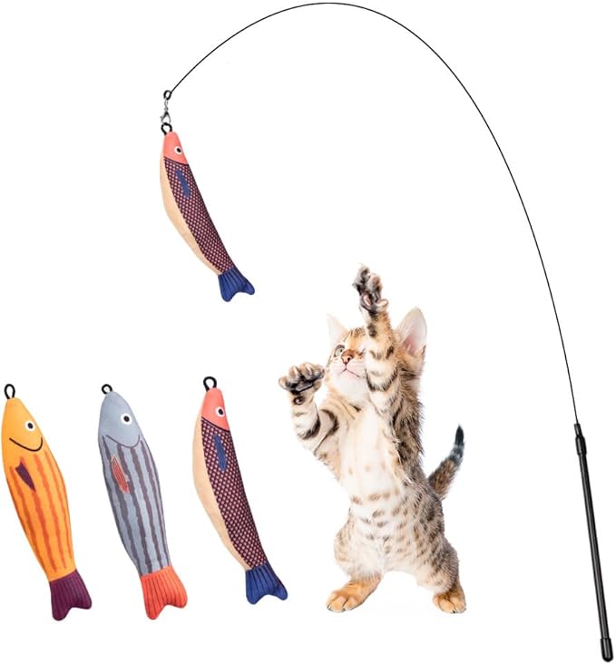 PAZ'S GIFT Cat Wand Toys, 3 Piece Catnip Wiggle Sounding Toys, Soft and Durable, Interactive Cat Kick Toy for Indoor Play
