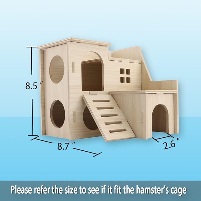 kcrygogo Large Hamster Maze Wood House Fun Slide House Double-Decker Hut Chew Toys for Bigger Syrian Hamsters Dwarf Gerbil Mouse Mice Rat Small Animals