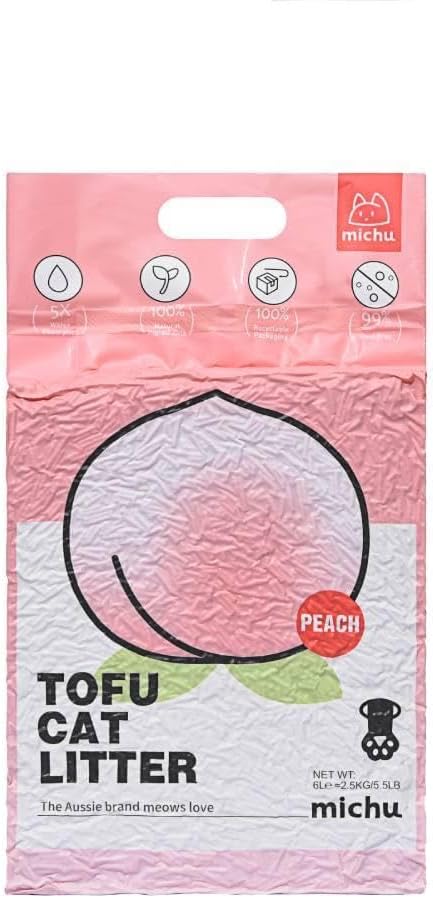 Tofu Cat Litter Natural Clumping Tofu Cat Litter, Fast Clumping and Easily Scoop-able 5.5lb/88oz 5 Scents - Peach, 1 Pack