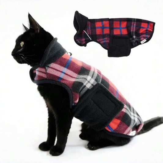 Sphynx Cat Windproof Turtleneck Jacket, Cat Puppy Warm Fleece Hoodie Fall and Winter,Easy to Wear Cat Coat with Velcro,Neck and Chest Adjustable Sweater (XS (1-2lbs)