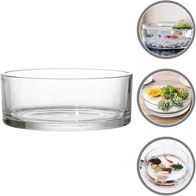 Glass Bowl for Centerpieces, Fish Bowls Decorative Width 5.9", Height 3.1", Lotus Flower Bowl, Round Glass Vase for Wedding Party Event, Home Office Decor