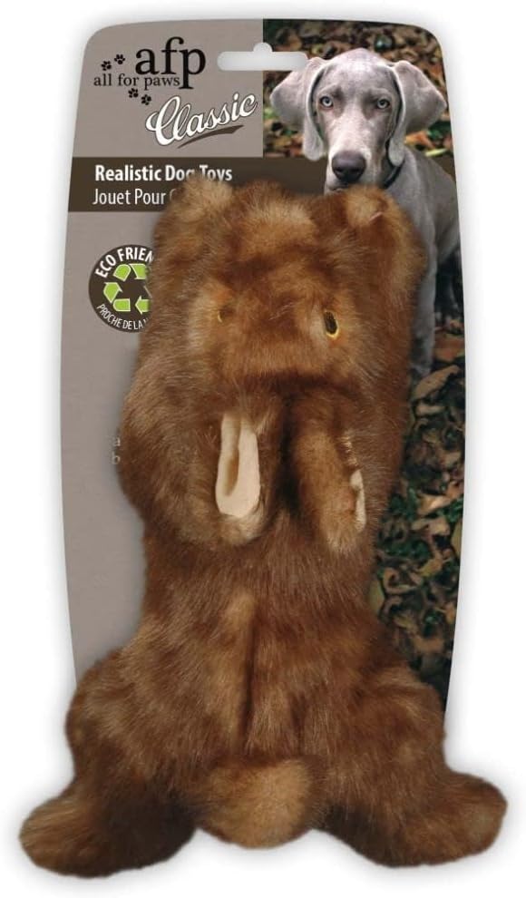 ALL FOR PAWS Classic Rabbit Squeaky Doy Toy, Bunny Dog Toy for Medium Large Breed, Puppy Fetch Toy with Squeaker, Plush Chew Dog Toy, 12.2x7.1x7.5 inches, Brown Rabbit-L