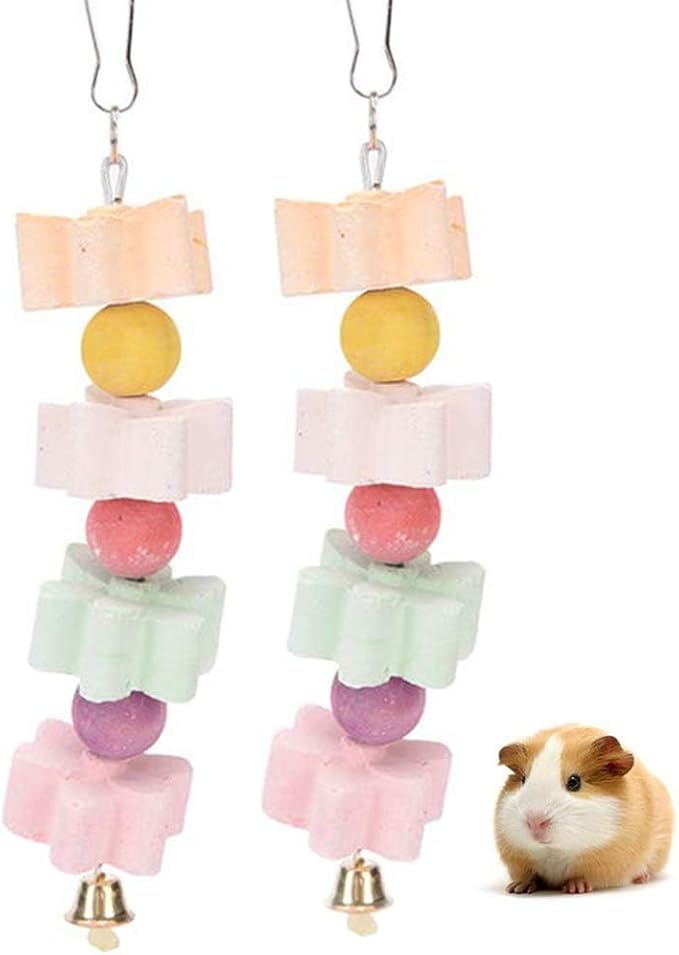 2Pieces Parrot Beak Trimmer Calcium Stone Chinchilla Grinding Teeth Lava Block Bird Beak Trim Pumice Toy Mineral Rock Chewing Toys with Bell for Conure Budgies Parakeet Hamster Rabbit