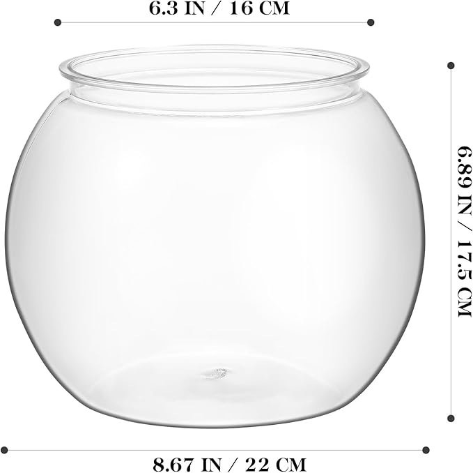 Plastic Clear Fish Bowl, Round Goldfish Betta Fish Tank, Desktop Bubble Bowl Plant Vase Pot for Fish Aquarium, Home Wedding Holiday Party Decor (1 Gallon, 8.6"x6.3")