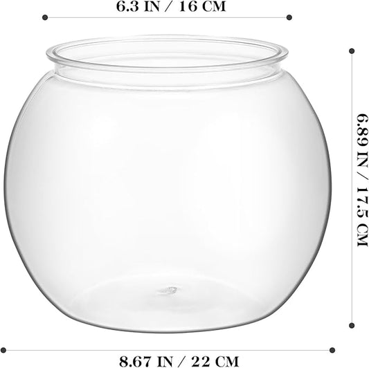 Plastic Clear Fish Bowl, Round Goldfish Betta Fish Tank, Desktop Bubble Bowl Plant Vase Pot for Fish Aquarium, Home Wedding Holiday Party Decor (1 Gallon, 8.6"x6.3")