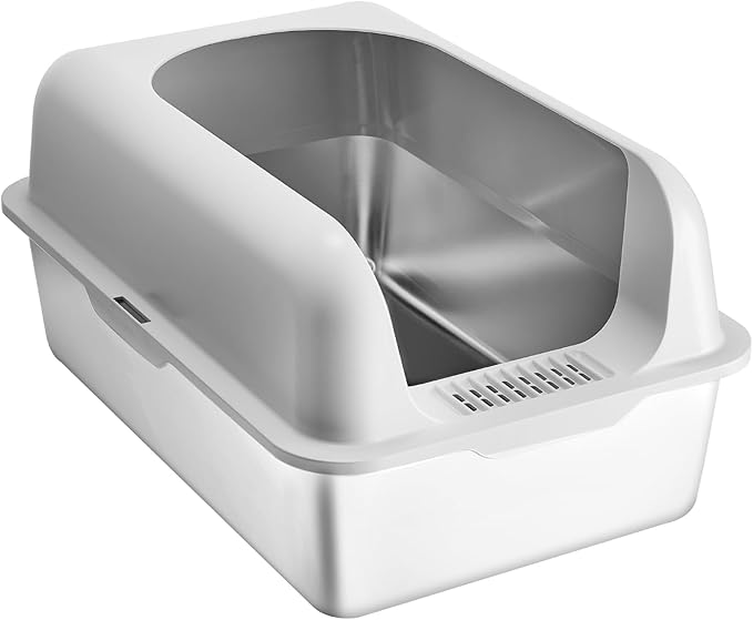VEVOR Stainless Steel Cat Litter with Lid, XL Extra Large Enclosed Cat Litter Box for Big Cats, High Sides Metal Litter Box, Anti Leakage,Odor-Free & Easy Cleaning,Include Scoop & Foot Board