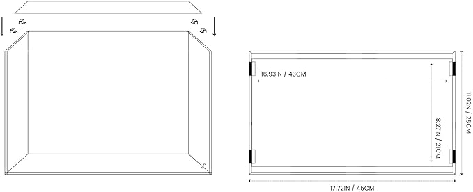 Ultum Nature Sytems Tank Lids for Rimless Tanks - Ultra Clear Rimless Aquarium Lid, Fish Tank Lid Cover for Glass Aquarium, Frameless Aquarium Lid, Cover for Tank - 45U, 45S, 45T (Lid + Clips)