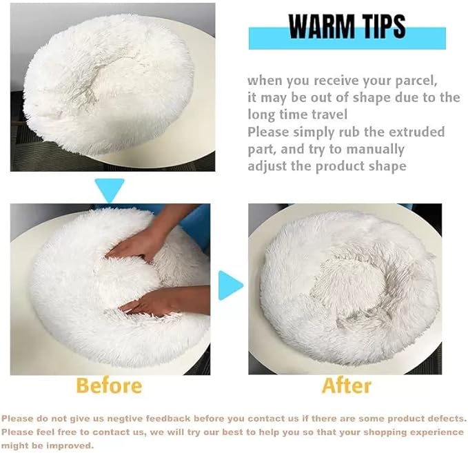 Cat Beds for Indoor Cats - Cat Bed Washable 20/24 inches, Dog Beds for Small Medium Dogs, Anti Anxiety Round Fluffy Plush Faux Fur Cat Bed, Thick Bottom (White, Small)