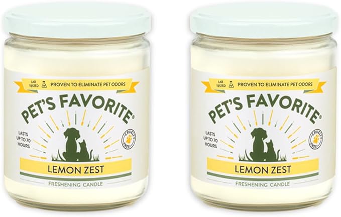 Pet's Favorite Pet Odor Candle, Clean Burning, Long Lasting Scented Candles with a Cotton Wick. (Lemon, Pack of 2)