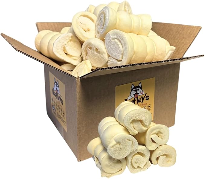 Woofley's 4" Buffalo Beef Cheek Roll -(50 Count)- Beef Cheek Rolls for Dogs - Long Lasting Natural Dog Chews