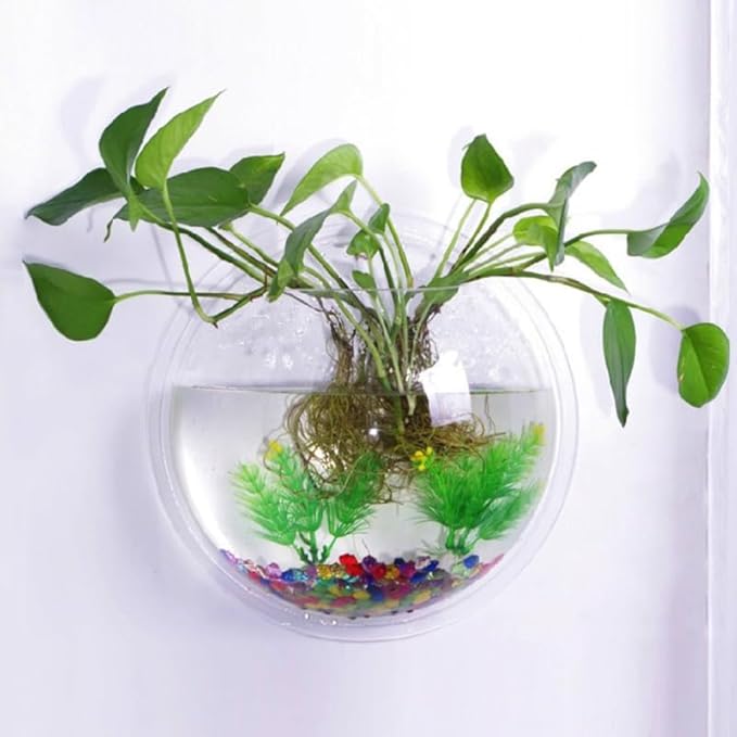 Balacoo 16.5 Inch Wall Hanging Fish Aquarium Acrylic Fish Tank Wall Decor Space-Saving Design Random Plant Color