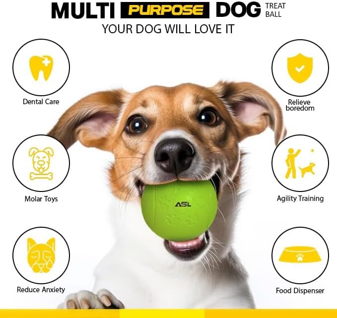 Interactive Dog Treat Ball, 2-Pack Durable Chew Balls for Puppies and Dogs Enrichment Toys for Large Dogs & Small Dogs, Durable Balls for Teeth Cleaning/IQ Training/Chewing