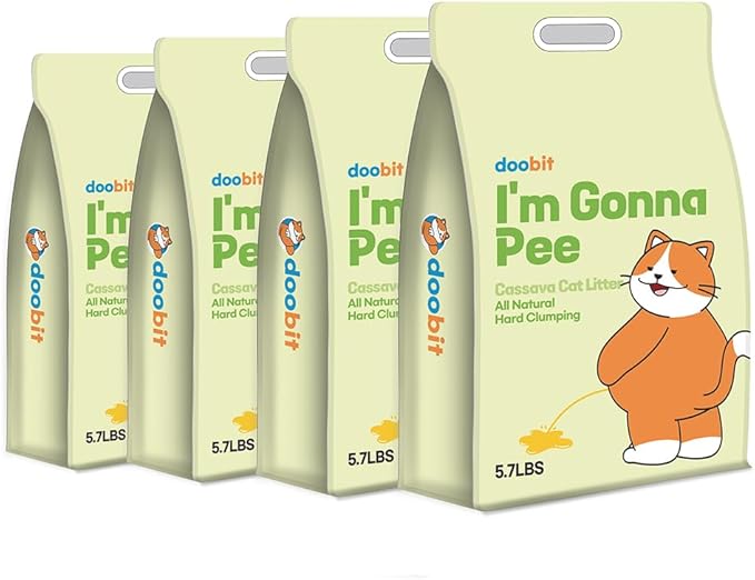 Cassava Cat Litter,100% Natural Eco-Friendly,Kittens and Sensitive Cats Litter,Mixable with Clay and Various Litter,Save Usage,Non-Stick Super Clumping,No Odor,No Dust,No Mess(5.7lb x 4pack)