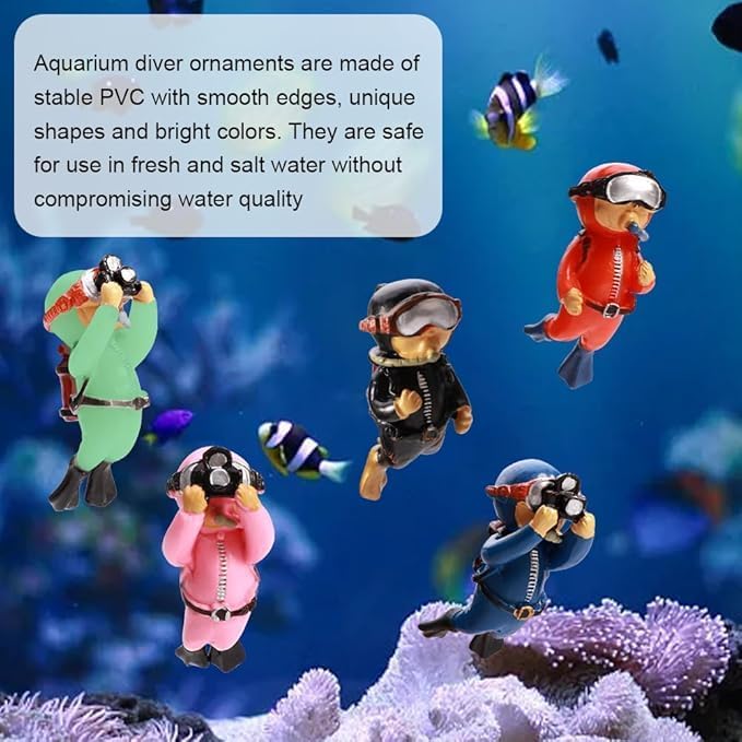 2-Pack Tank Decorations, Cute Little Diver, Aquarium Decoration Accessories Ornaments with Float Ball, Playmate for Tank Suitable for All Kinds of Fish and Tanks (Green)