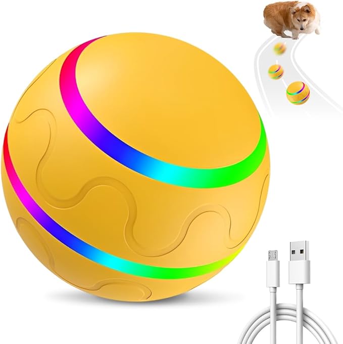 Vibrating Dog Ball, Moving Dog Ball, Shaky Ball Toy for Dogs, Interactive Bouncing Ball for Dog, Automatic Moving Dog Toy Ball, Shaking Dog Ball for Small Medium Large Dogs (#Large-Yellow)