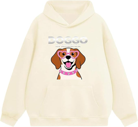 Oversized Hoodies for Women 2025 Trendy Cute Dog Cat Print Sweatshirts Hooded Pullover Tops with Kangaroo Pocket
