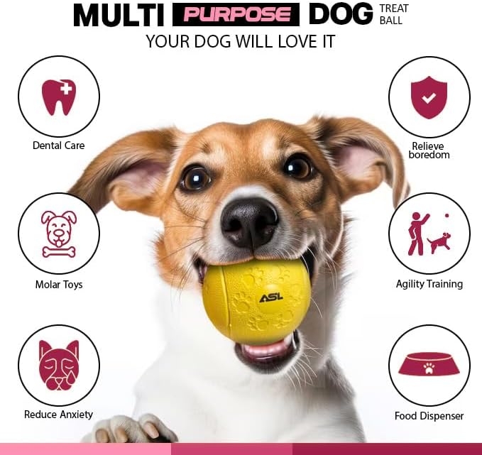 Interactive Dog Treat Ball, 2-Pack Durable Chew Balls for Puppies and Dogs Enrichment Toys for Large Dogs & Small Dogs, Durable Balls for Teeth Cleaning/IQ Training/Chewing