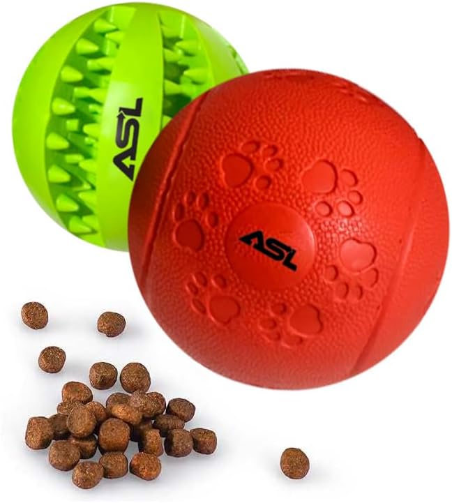 Interactive Dog Treat Ball, 2-Pack Durable Chew Balls for Puppies and Dogs Enrichment Toys for Large Dogs & Small Dogs, Durable Balls for Teeth Cleaning/IQ Training/Chewing