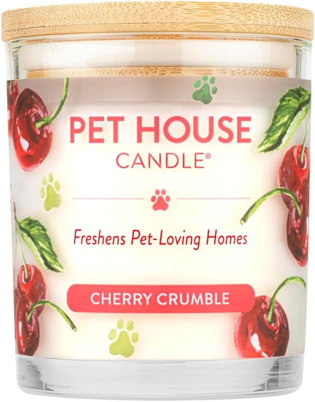 One Fur All Pet House Candle Plant-Based/Soy - Clean Burning Scented, Long Lasting Pet Odor Candle for Home - Cherry Crumble
