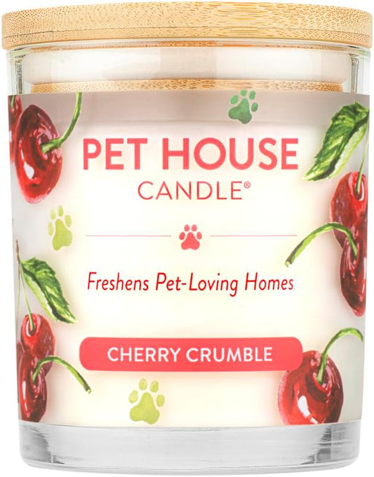 One Fur All Pet House Candle Plant-Based/Soy - Clean Burning Scented, Long Lasting Pet Odor Candle for Home - Cherry Crumble