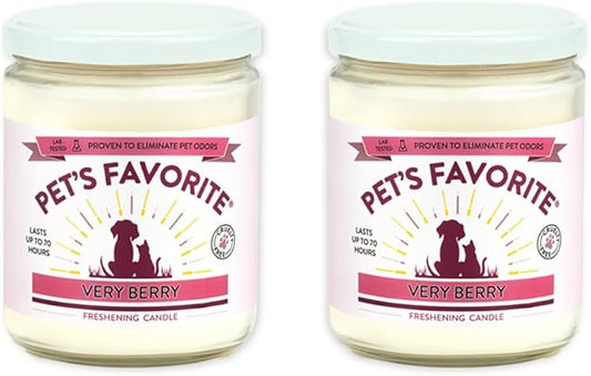 Pet's Favorite Pet Odor Candle, Clean Burning, Long Lasting Scented Candles with a Cotton Wick. (Very Berry, Pack of 2)