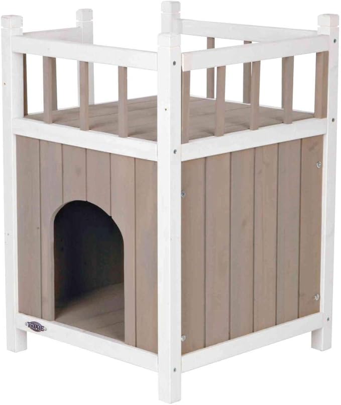 TRIXIE Cat Home with Balcony, Elevated Cat House, Weatherproof Shelter, Ideal for Cats and Small Dogs 17.5 x 17.5 x 25.5 in.