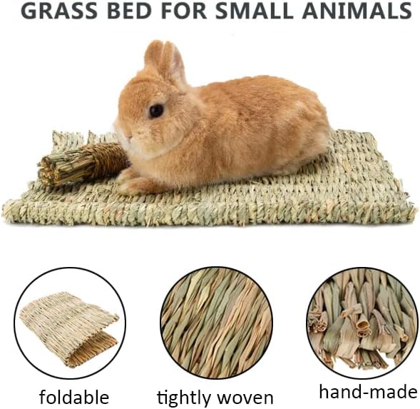 Hamiledyi Rabbit Grass Bed Natural Handmade Hay Mat Chew Balls for Rabbit Gerbil Chinchilla Guinea Pig Ferret Other Small Animals(7 Pcs)