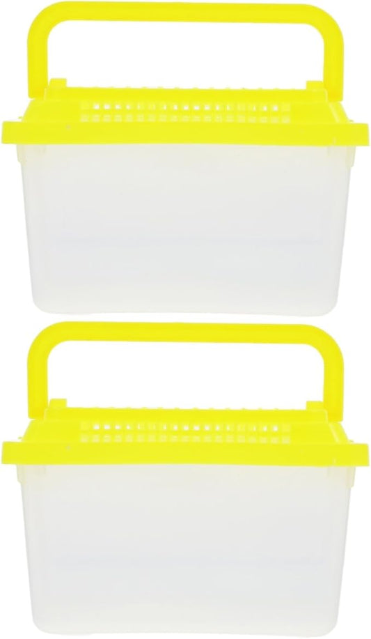 FRCOLOR 2pcs Portable Fish Tank Handheld Aquarium Transparent Turtle Box Pet Hamster Carrier Plastic Reptile Breeding Container, Multi-Color Lid