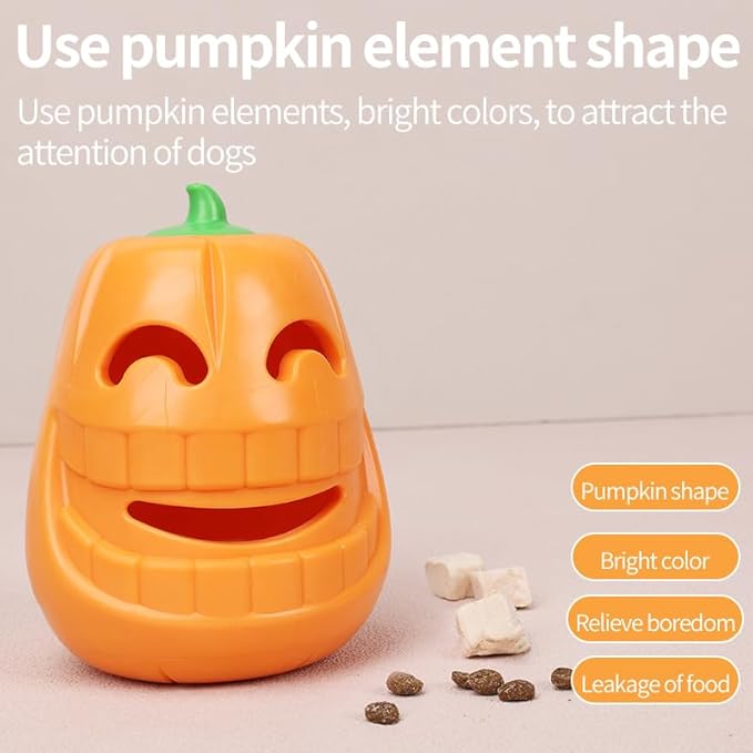 Dog Puzzle Toys Pumpkin Rubber Puppy Chew Toys Treat Food Dispensing Dog Toys for Teeth Cleaning Interactive Dog Toys for Large Dogs & Small Dogs Durable Dog Balls for Halloween Pet