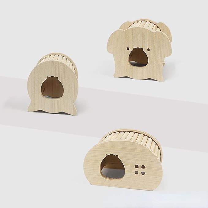 Hamster Wooden Hideout House Natural Wood Pet Rats Climbing Play Hut Hideaway Room for Small Chicken Hedgehogs Chinchilla Habitat Pet Cage Accessories (E)