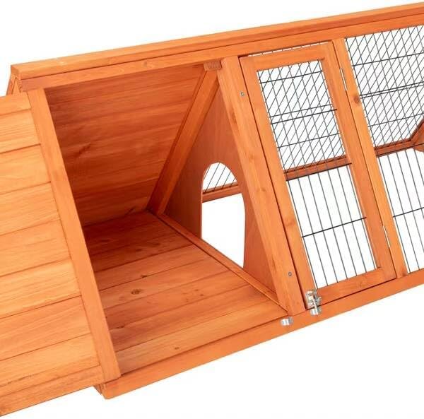 Wooden Rabbit Hutch & Chicken Coop Outdoor Small Animal Cage with Ventilated Wire Run, Emovable Tray for Quail, Bunnies, Guinea Pigs, Chicks – Backyard Poultry Hutch (Brown)